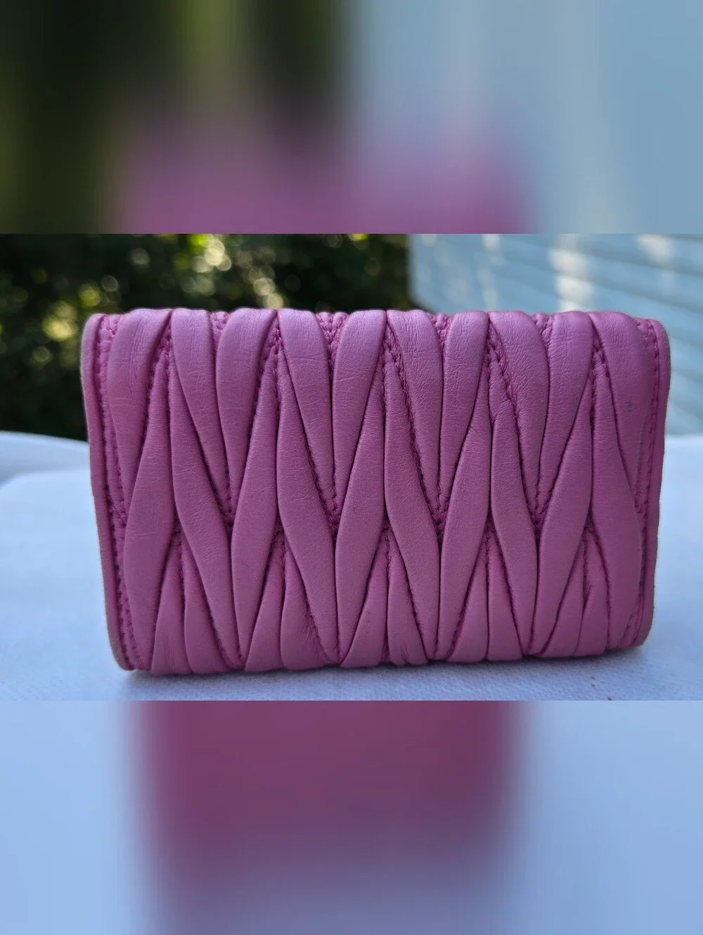 Miu Miu Pink Matelassé Mini 6 Key Case Wallet